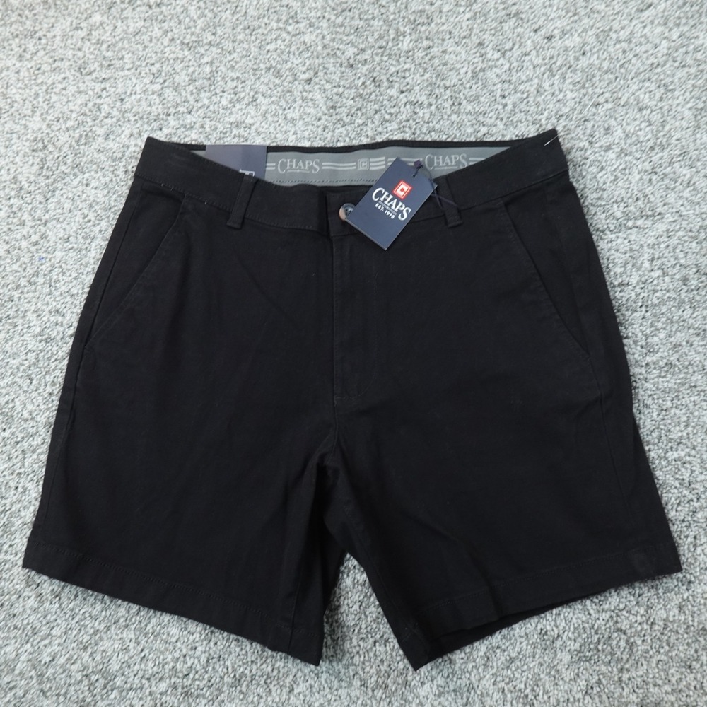 NEW Chaps Shorts Mens 34 Black Chino Flat Front Flex Waistband Stretch Golf Dad